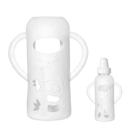 Runhike Silicone Sleeve Compatible with Evenflo 8oz Glass Bottle, Baby Bottle Silicone Sleeve with Antislip Handle and Thermal Insulation, White