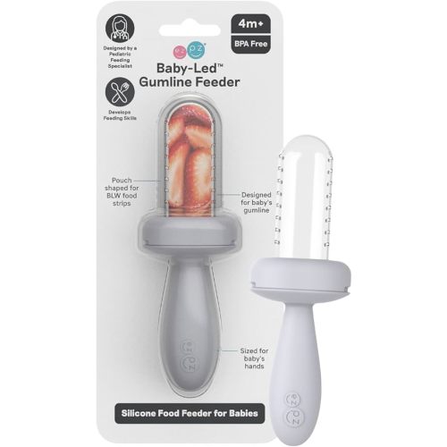 ezpz Baby-Led Gumline Feeder (Pewter) - Silicone Fruit Feeder for Infants 4 Months + - Baby Feeding Essentials - BLW Tools - Works Best with Compatible Ice Tray (Sold Separately)