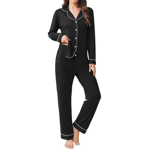 Ekouaer Womens Pajamas Set Button Down Long Sleeve Top & Pants Lounge Sets