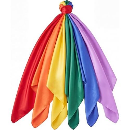 Newcotte 6pcs Silk for Kid,35x35 In Play Scarves for Toddler Rainbow