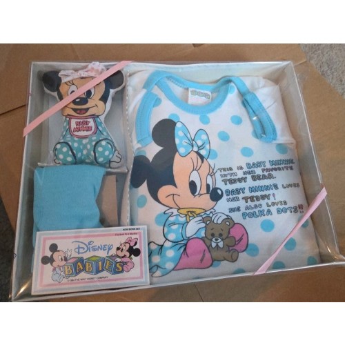 Vintage NOS 1984 Disney Babies Size New Born Set Baby Mickey Gone Fishing Gift
