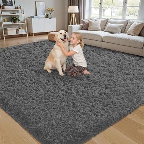 8x10 Area Rug for Living Room:Ultra Soft Fluffy Shag Dark Grey Rugs,Large Fuzzy Plush Indoor Non Slip Carpet Washable Rug for Bedroom Kids Nursery Office Dorm Modern Decor(Dark Grey 8'x10')