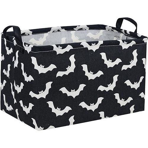 Essme Rectangular Kids Basket,Bat Storage Basket with Handles for Room Decor, Halloween Baskets,Cute Storage Bin(Bat)