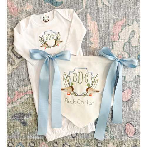 Personalized Duck Baby Gown & Banner: 100% Cotton Newborn Outfit