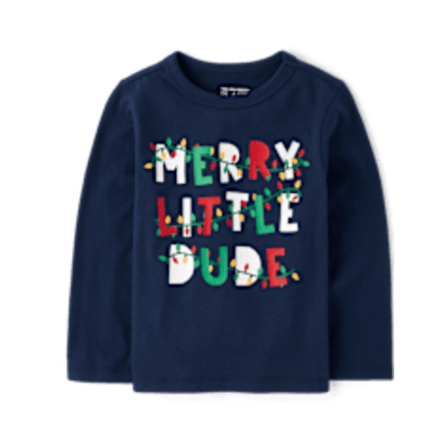 Baby And Toddler Boys Long Sleeve Merry Little Dude Graphic Tee - BLUE | The Children's Place