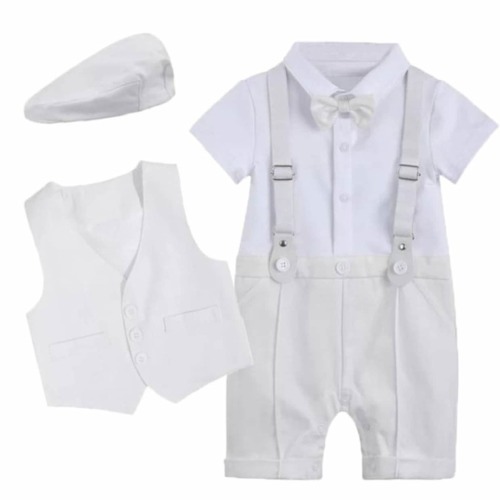 Laurenza's Baby Boys Christening Romper with Matching Hat