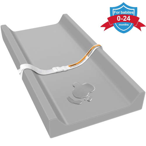 Baby Changing Pad, Qissep Vegan Leather Baby Changing Pad, Waterproof & Wipeable Soft Diaper Changing Pad for Dresser & Table, Grey, 32 x 16 x 4 inch