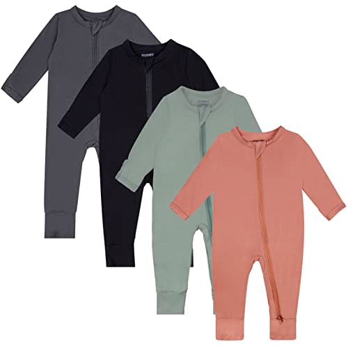 GUISBY Rayon Baby Pajamas with Mittens Cuffs, Long Sleeve Footless Snug Fits Sleepers 4-Pack