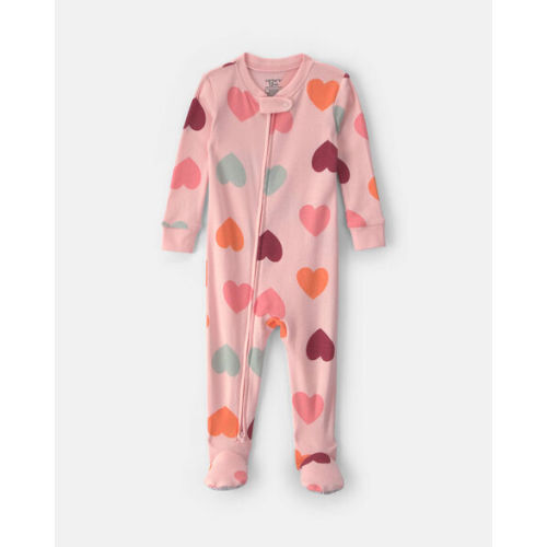 Baby Girl 1-Piece Heart 2-Way Zip 100% Cotton Snug Fit Footed Pajama - Pink | Carter's