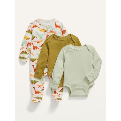 Unisex 3-Pack Long-Sleeve Bodysuit and Footed One-Piece Set for Baby
