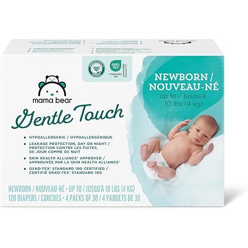Amazon Brand - Mama Bear Gentle Touch Diapers, Size Newborn, 120 Count (4 packs of 30)