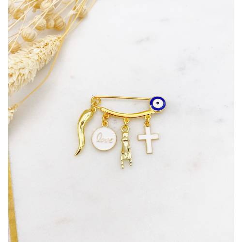 Evil Eye Italian Horn Protection Pin, Mano Cornuto, Malocchio Brooch, Portafortuna, Wedding, Italian, Italy, Good Luck, Baby Pin, Cross