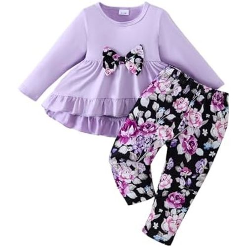 Weebaby Baby Girl Clothes Infant Toddler Girl Clothing Ruffle Shirt High Low Top Floral Allover Pant Little Girls Clothes