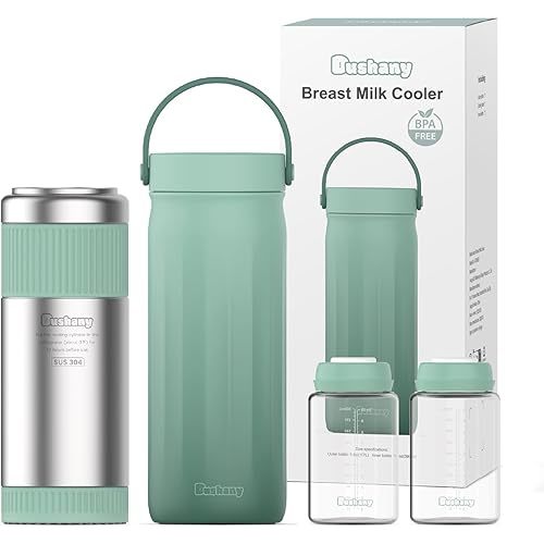 22oz Portable Breast Milk Cooler for Outdoor, Life Saver with 360° Total Cooling for 24 Hours, Larger Capacity Travel Breastmilk Chiller with 2pcs Baby Bottles for Breastmilk Storage, Green