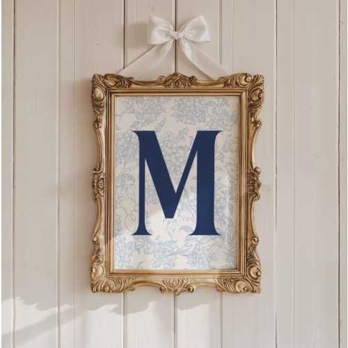 Custom Initial Chinoiserie Art Print: Preppy Blue Dorm Decor (Digital Download)