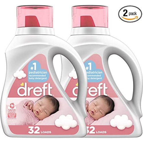Dreft Stage 1: Newborn Hypoallergenic Baby Laundry Detergent Liquid Soap (HE), Natural for Baby, Newborn, or Infant, 64 Total Loads (Pack of 2)