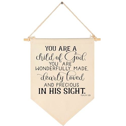 You are a Child of God You are Wonderfully Made - Canvas Hanging Flag Banner Wall Sign Decor Gift for Baby Kids Girl Boy Nursery Teen Room Front Door - Motivational Inspirational Decor