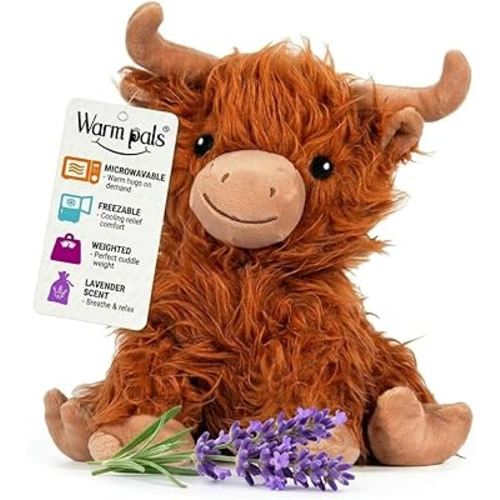 Highland Cow - Microwavable & Weighted Plush Stuffed Animal - Heated Plushie for Warmth - Cute, Soft, Cozy Toy for Adults & Children (Boys, Girls, & Toddlers) by Warm Pals
