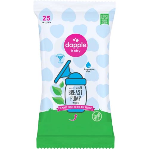 Breast Pump Wipes by Dapple Baby, Hypoallergenic & Powered by Plants, Removes Milk Residue, Leaves No Taste, Convenient Wipes Pouch, Fragrance Free, 25 Count (Pack of 1)