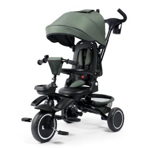 Kinder King 8 in 1 Kids Tricycle Folding Toddler Trike w/Adjustable Push Handle, Military Green