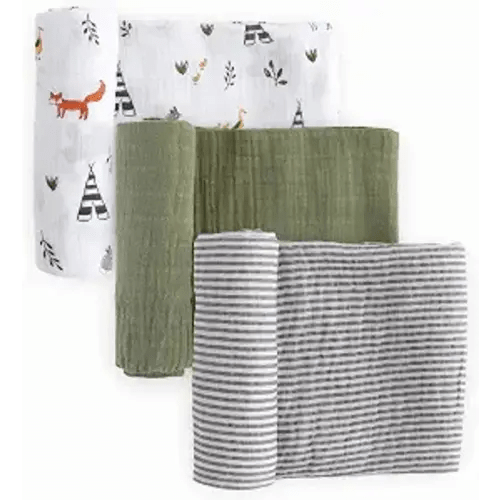 Little Unicorn Muslin Swaddle Blanket for Newborns & Infants | Soft & Breathable Fabric | Set of 3 Baby Blankets for Swaddling, Nursing, Shower Gifts (Forest Friends)