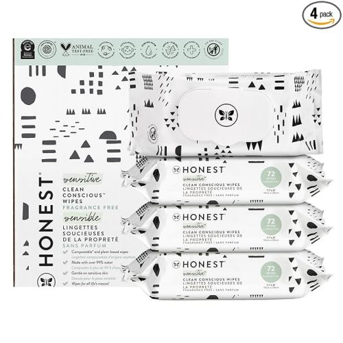 The Honest Company Clean Conscious Multi-Use Wipes Hypoallergenic Unscented for Sensitive Skin Over 99% Water Compostable Plant Based Baby Pattern Play 288 Count