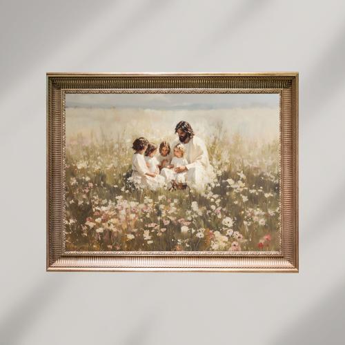 Jesus Christ Teaching Children, Child of God, Peace in Christ, Digital Download, Christian Religious Print, Modern Bible Printable Wall Art