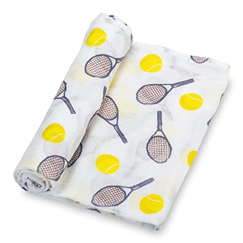 LollyBanks Baby Blanket, 100% Cotton Muslin Swaddle Blankets for Boys and Girls, Large 47 x 47 Inches Newborn Blanket, Soft and Breathable Swaddle Blanket, Baby Essentials, Registry (Tennis Print)