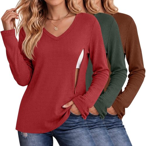 Huukeay 3 Pack Women's Long Sleeve Nursing Breastfeeding Shirts
