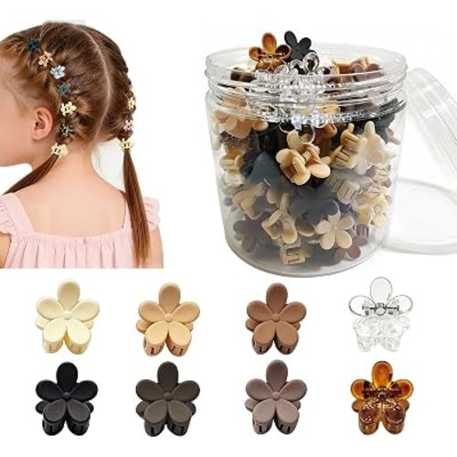 100Pcs Mini Flower Hair Clips for Kids, Cute Mini Claw Clips Hair Pins Barrettes Colorful Toddler Small Hair Accessories for Girls Teens Women (Dark-color - Flower)