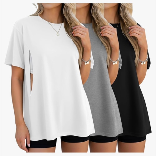 3 Pack Women's Oversize Nursing Breastfeeding Shirts Hidden Zipper Short Sleeve Loose Fit Maternity Tops