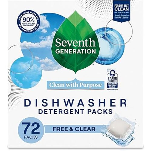 Seventh Generation Dishwasher Detergent Packs for sparkling dishes Free & Clear Dishwasher Tabs (72 Count)