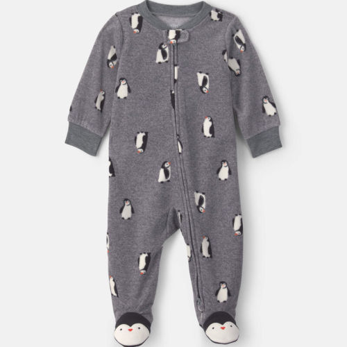 Baby Boy Penguin Fleece 2-Way Zip Sleeper - Grey | Carter’s Oshkosh Canada