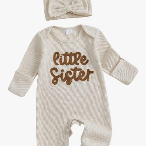 allshope Infant Baby Girl Fall Outfit Sweatshirt Romper Little Sister Lil Sis Long Sleeve Jumpsuit Newborn Clothes