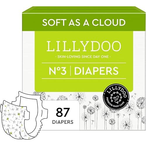 LILLYDOO Baby Diapers, Size 3 (13+ lbs), 87 Count, Hypoallergenic & TCF