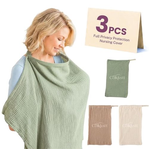 3 Pack Breathable Nursing Cover Up, Breastfeeding Essentials Chest Privacy Cloth Soft Cotton Lightweight Professional Apron Women New Mom Baby Shower Gift