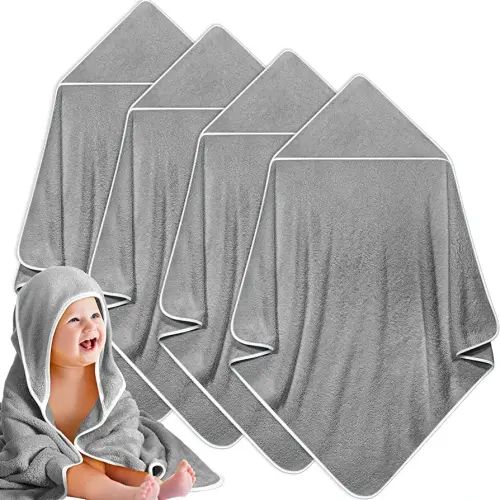 Reginary 4 Pack Baby Hooded Towels Coral Fleece Baby Bath Towels 30 x 30 Inch Soft Absorbent Hooded Bath Blanket for Newborn Toddler Infant Boy Girl Shower Gift Supplies (Gray)
