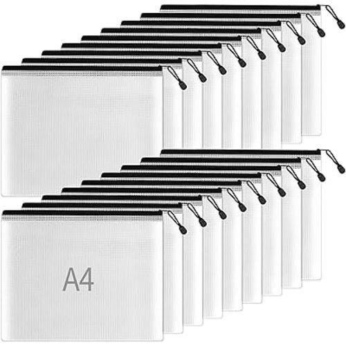 SUNEE Plastic Mesh Zipper Pouch 9.2x12.5 in (Black, 18 Packs),Extra Large Water-Resistant Zip Bag for School Office Supplies, Puzzles & Games Organizing Storage