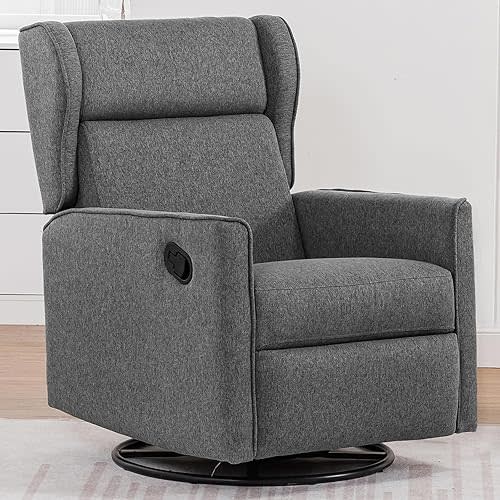 COMHOMA Rocking Recliner Chair,Swivel Glider Reclining Single Sofa Manual Rocker Recliners,Nursery Rocking Chairs with Upholstered Seating for Living Room Office(Grey)