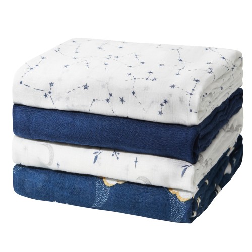 4 packs of Bling Star Soft Muslin Swaddle Blankets for baby