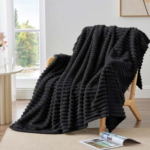 Throw Blanket for Couch,Sofa,Bed, 230GSM Super Soft Striped Black Bed Blanket for Office Picnic Travel Bedroom, Warm Cozy Lightweight Home Decor Blanket for All-Season, 50x60in