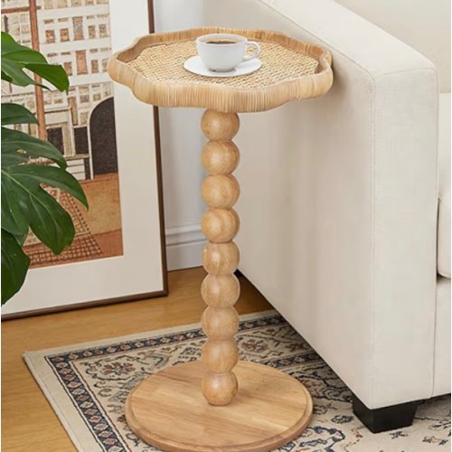 Amazon.com: FASNAHOK Drink Table, Boho Rattan Flower Small Side Table for Small Spaces, Solid Wood Modern Nightstand for Living Room, Bedroom, Farmhouse, Corners