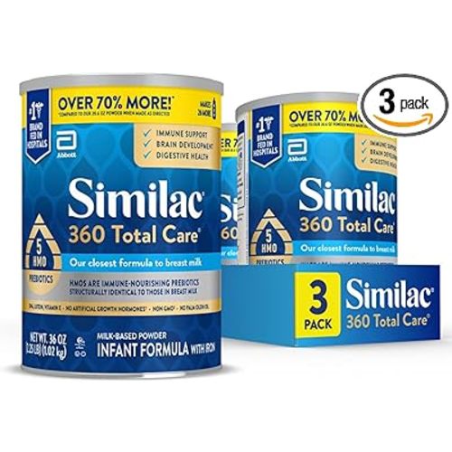 Similac 360 Total Care Baby Formula Powder, Exclusive 5 Prebiotic Blend | Infant Formula Designed to Support Baby’s Immune System, Brain Development & Digestive Health, in 36 oz Value-Size Can, 3 pk