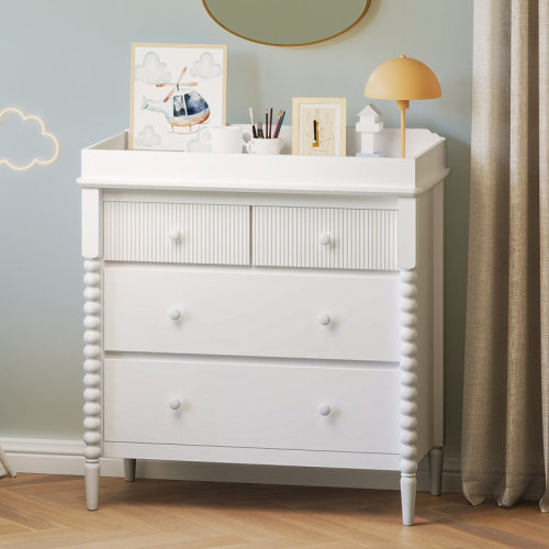 George Oliver 4 Drawer Dresser with Storage, Wide Chest Of Drawers For Nursery, Bedroom,White | Wayfair