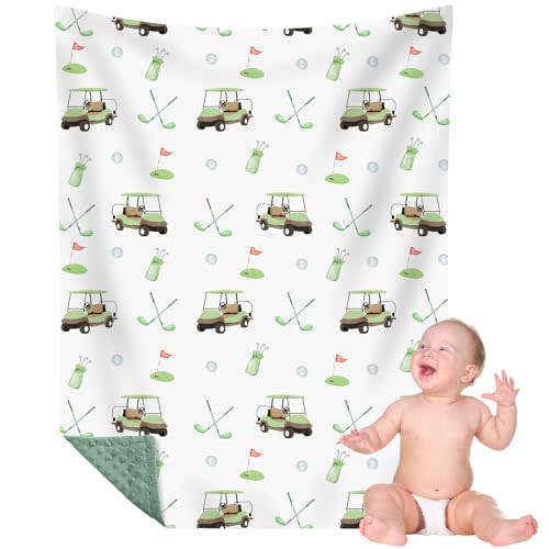 CroBlissful Golf Baby Blanket 30 x 40 Inch Double Layer for Boys Girls | Dotted Backing Non Slip, Themed Baby Shower for Boy Girl Gift, Soft for Newborn Toddler, Nursery Golf Stuff Decor Blanket