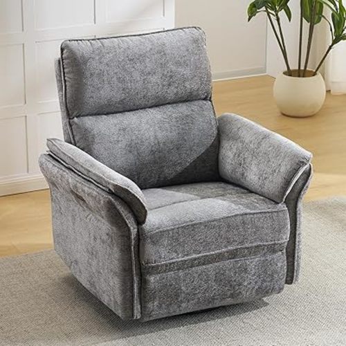 Oversized Rocking Chair Nursery with Massage and Heat, Glider Recliner Nursery Chair with Adjustable Headrest, Power Swivel Rocker Recliner Chair with USB Port, Dark Grey