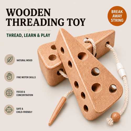 Wooden Threading Toy Montessori Cheese Activity Toddler Learning Baby Development Fine Motor Skills Practice Eco Friendly Natural Wood