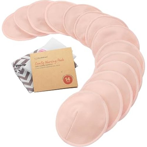 Organic Nursing Pads, 14 Washable Breast Pads,Wash Bag (Pink Sand, L 5")