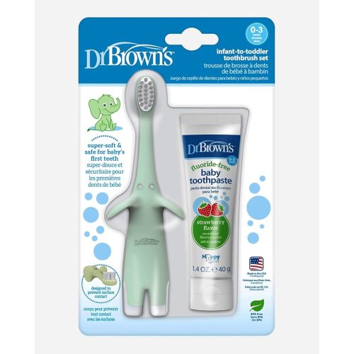 Dr. Brown's Infant-to-Toddler Toothbrush and Toothpaste Set, Mint Elephant