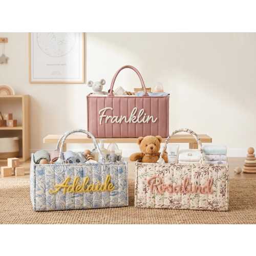 Custom Baby Name Diaper Caddy, Polyester Nursery Storage Basket, Quilted Organizer Bin, Newborn Baby Shower Gift For Mom
